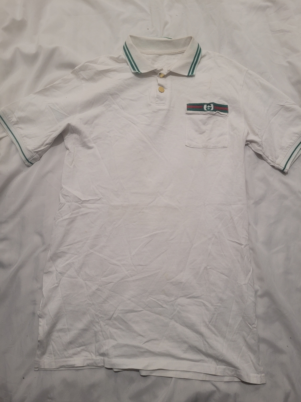 Gucci White Polo with Green Trim and Web Stripe